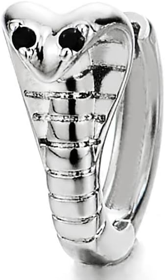El Regalo 1pair Retro Fashion Cobra Snake Earrings- Punk Snake Black Zirconia Eye Stainless Steel Huggie Ear Cuff Unisex Earrings for Men & Women