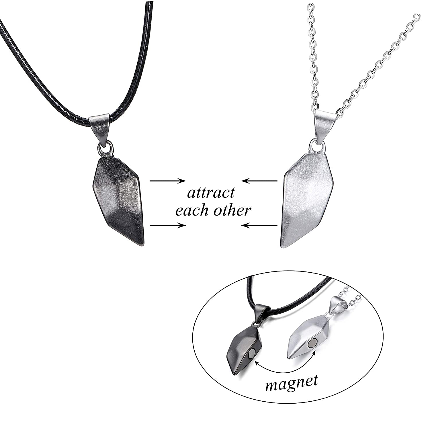 El Regalo 2 Pcs Heart Couples Magnetic Necklace for Couples/Besties/Friends - Black White Matching Pendant Friendship Distance Magnetic Love Heart Jewelry for Boyfriend Girlfriend Valentines Gifts