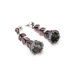El Regalo Elegant Oxidized Stones Leaves Brass Jhumka Earrings- Silver Lookalike Ethnic Long Jhumki Earrings for Women Girls (Pink)