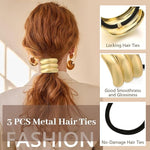 El Regalo 3PCS Gold Hair Ties, Metal Hair Ties for Thick Hair, Elegant Durable Geometric Design, Gold Hair Accessories Stretchy and Non-Damage Ponytail Cuff Holders, 3 Styles in Box