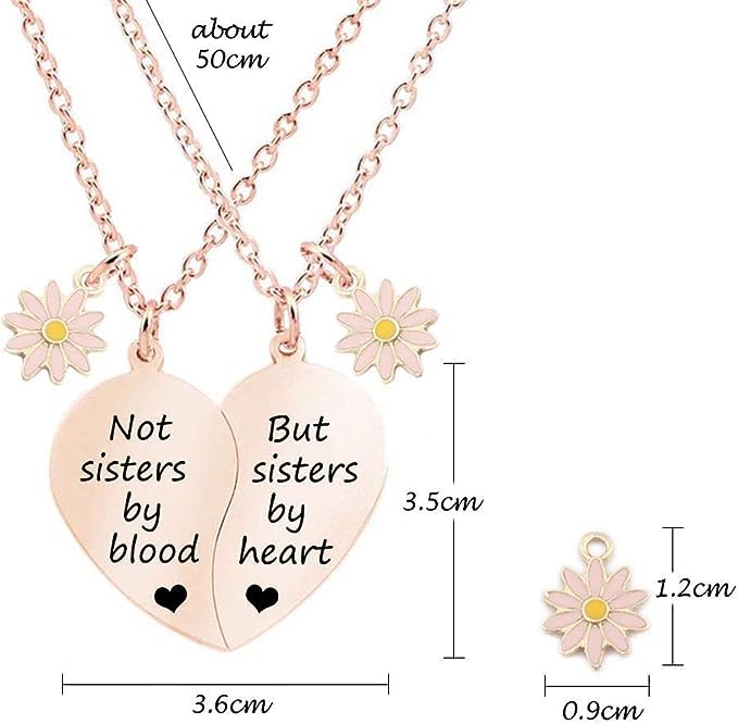 El Regalo Bff Necklace For 2-Split Heart Not Sisters By Blood But Sister By Heart Pendant Best Friend Friendship design Set Of 2 For Girls, Best Friends, Bestie
