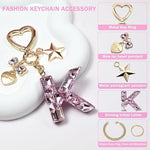 El Regalo Personalized Glitter Initial Letter Keychain for Girls & Women - Cute Pink Resin Alphabet Keyring with Heart & Star Charms - Fancy Luxury Bag Accessory & Birthday Gift (Letter K)