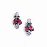 El Regalo 2 Pairs 925 Silver Plated Vintage Stones & Pearls Earrings Combo Set for Women & Girls- Silver Lookalike Statement Pearls Stones Earrings (Option-4)