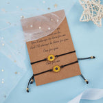 El Regalo Unisex 2 Pcs Sunflower Bracelets Set- Handmade Boho Sunflower Daisy BFF Friendship Bracelets Adjustable Braided Rope Pinky Promise Bracelets (Black)