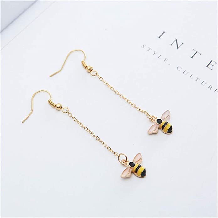 El Regalo Enamel Honeycomb Bee Earrings, Pendant Necklace Jewelry Set for Girls & Women - Geometric Hexagon Honeycomb Beehive Dangle Earrings (Style-2)