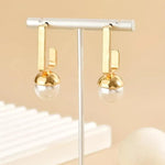 El Regalo Vintage Style Geometric Gold Plated Pearl Half Hoop Stud Earrings- Geometric Inlaid Pearl Hoop Stud U-shaped Luxury Designer Earrings for Women Girls