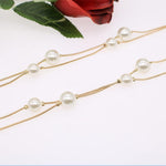 El Regalo Layered Faux Pearl Long Necklace for Women & Girls - Bohemian Chic Statement Jewelry | Simulated Pearls & Brass Snake Chain | Double Strand Sweater Necklace for Elegant Occasions (Gold)