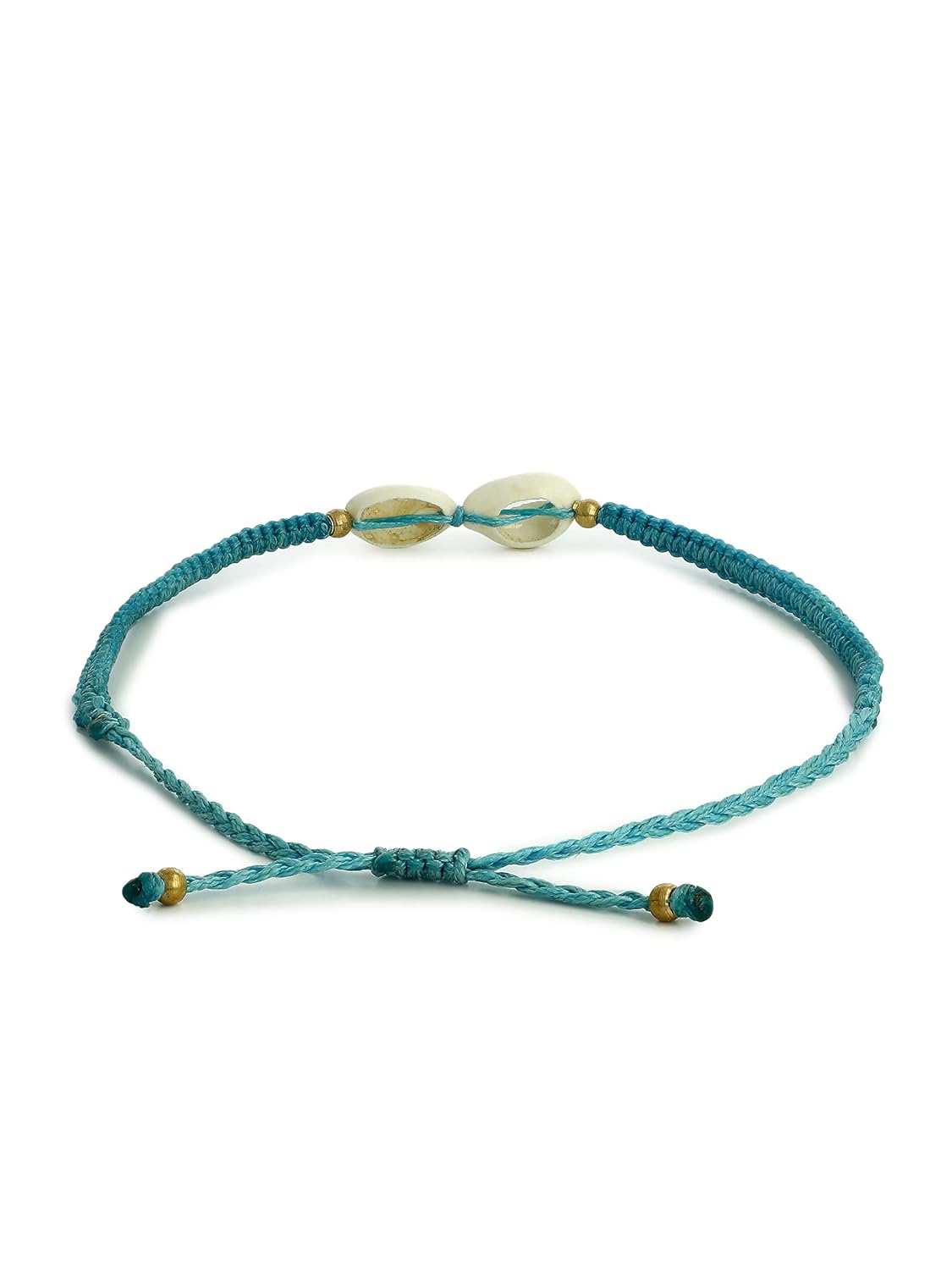 El Regalo 1 PC Boho Anklet- Cowrie Shell & Brass Charms Macrame Adjustable Bead Anklet for Girls & Women- 1 Leg Fashion Barefoot Anklets (Cowrie Shell Blue Anklet)