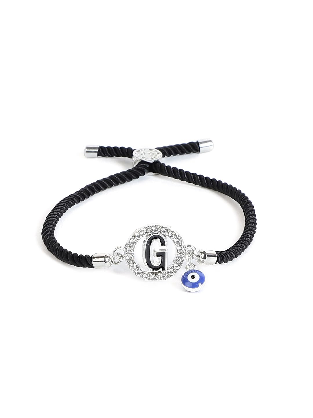 El Regalo Name Initials Evil Eye Bracelet Rakhi for Brother- Name Letter CZ Rakhi with Roli Chawal, Message Card in Rakshabandhan Box for Bhai (Black-G)