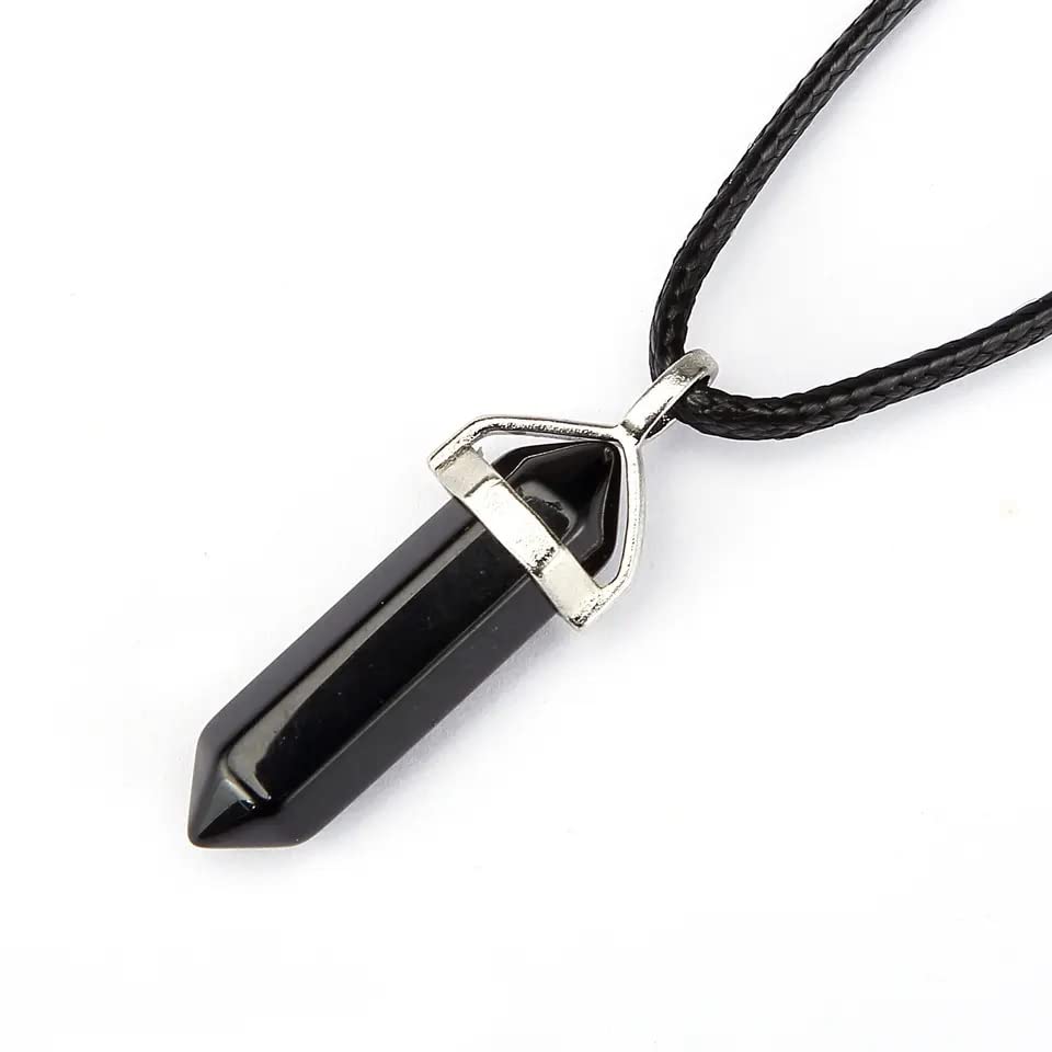 El Regalo 1 PC Hexagonal 6 Faces Healing Crystal Unisex Necklaces for Men/Women/Girls/Boys- Healing Stone Pendant Jewelry (Black Onyx)