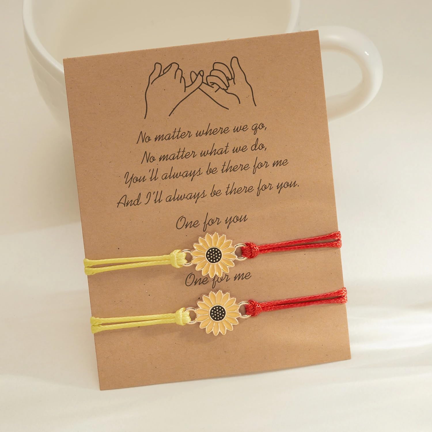El Regalo 2PCs Minimalist Sunflower Rakhi Set for Bhai/Bhabhi/Niece/Nephew - Designer Pinky Promise Rakhi with Roli-Chawal Shagun Pack, Rakhi Message Card in Rakhi Gift Box (Red & Yellow)