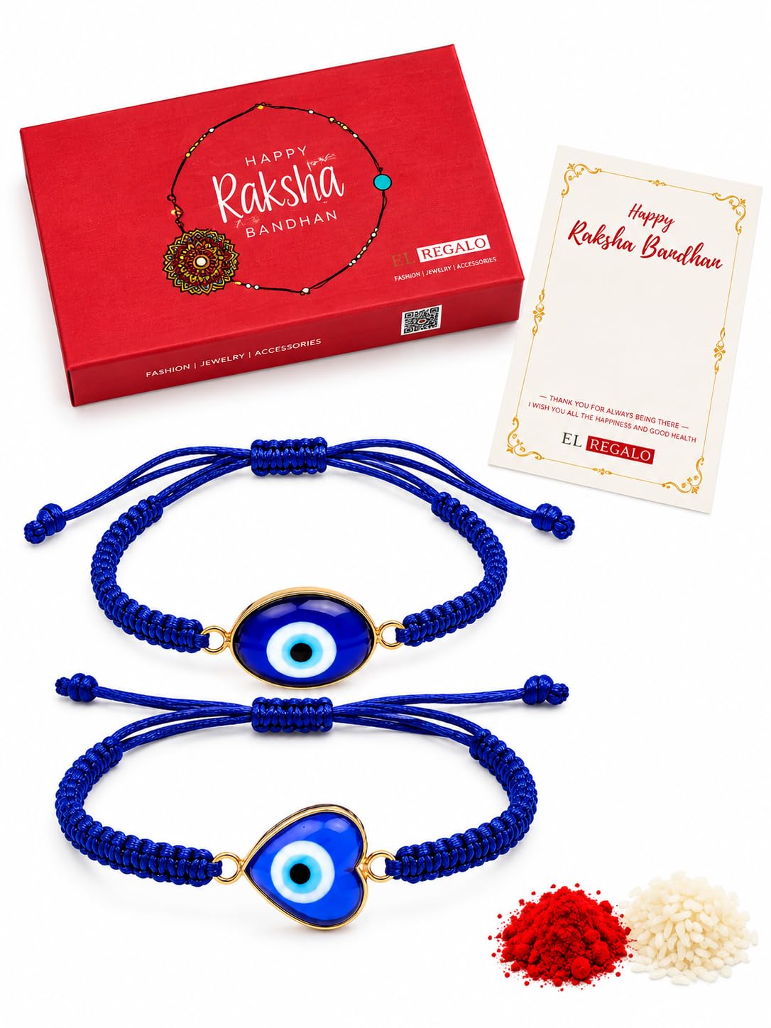 El Regalo 2PCs Rakhis for Brother- Evil Eye Rakhi Combo Set with 2 Rakhis, shagun Pack, Rakhi Message Card in Rakhi Gift Box (Option-6)
