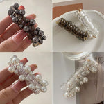 El Regalo 3PCs Stretchy Pearl Spiral Braided Telephone Scrunchies Ponytail Holders, Hair Ties for Kids Girls/Teens & Women - Black, White & Silver