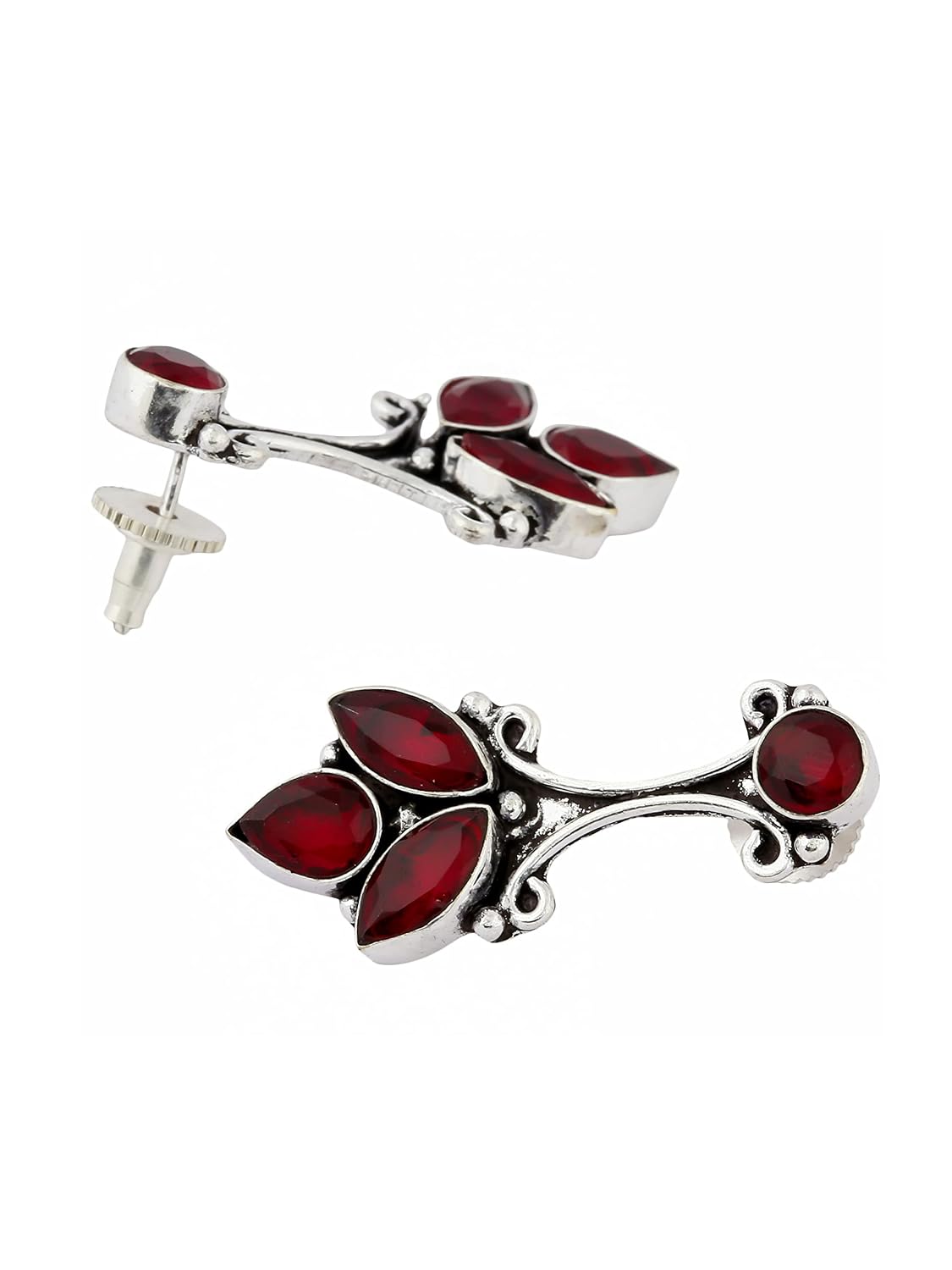 El Regalo 925 Silver Plated Vintage Stones Stud Earrings for Women & Girls (Red)