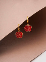 El Regalo 2 Pairs Red & Purple Rose Flower Charms Statement Hook Earrings for Women/Girls- Cute & Fancy Floral Hook Earrings Combo