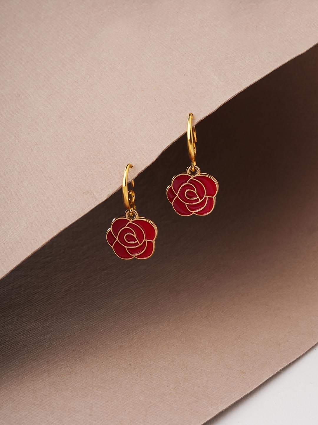 El Regalo 2 Pairs Red & Purple Rose Flower Charms Statement Hook Earrings for Women/Girls- Cute & Fancy Floral Hook Earrings Combo
