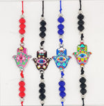 El Regalo Set of 4 Hamsa Hand Rakhi for bhaiya Bhabhi - Hand Painted Hamsa Hand Rakhi for Brother Bhai Bhabhi Bhaiya - Hamsa Nazar Amulet Thread Rakhis for Kids and Adults Unisex (Option2)