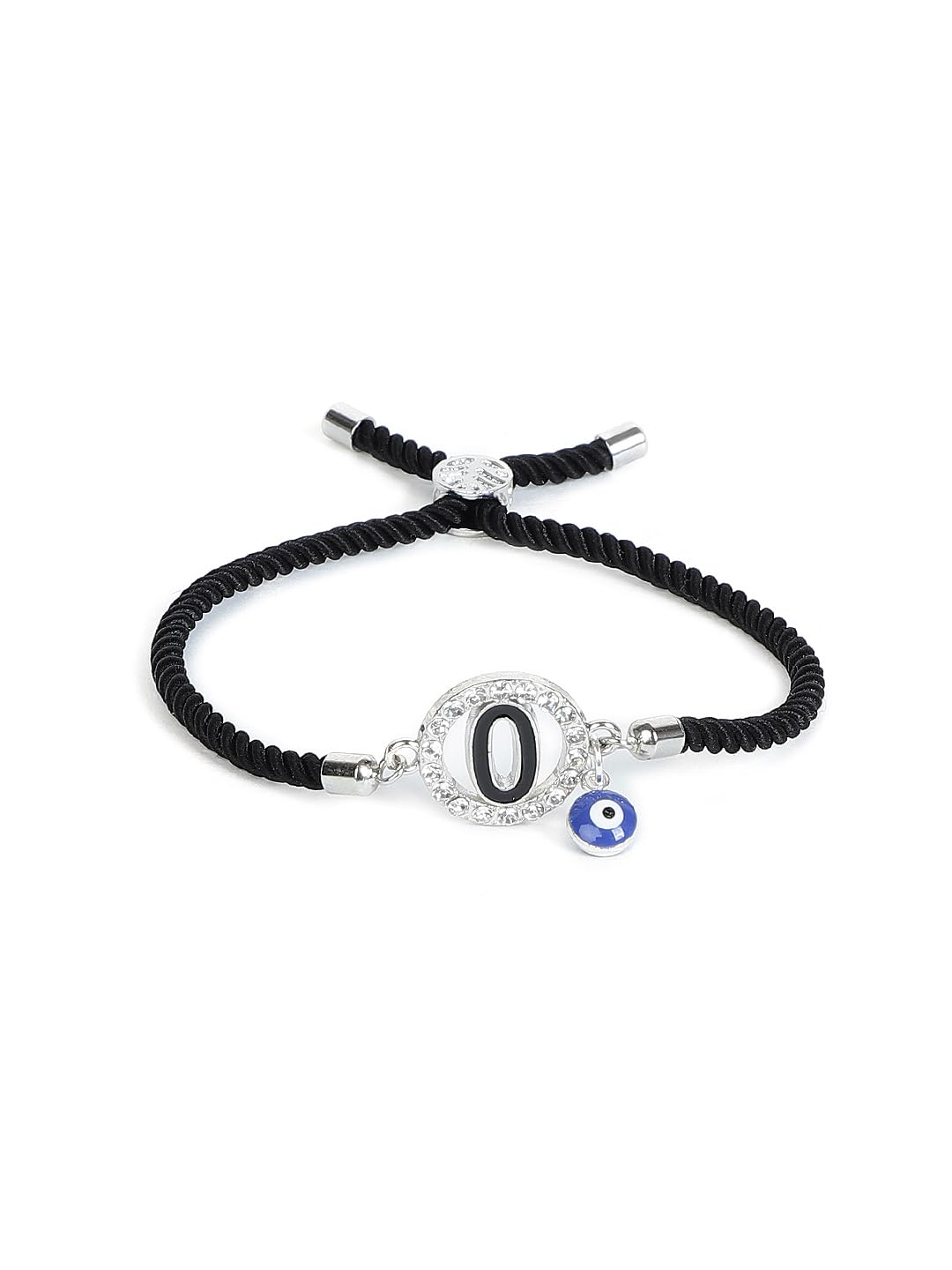 El Regalo Name Initials Evil Eye Bracelet Rakhi for Brother- Name Letter CZ Rakhi with Roli Chawal, Message Card in Rakshabandhan Box for Bhai (Black-O)