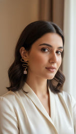 El Regalo Modern Zigzag Brass Statement Drop Earrings for Women & Girls - Contemporary Geometric Handmade Jewelry with Rectangle Stones Drops - Studs for For Western & Ethnic Wear (Rose Pink)