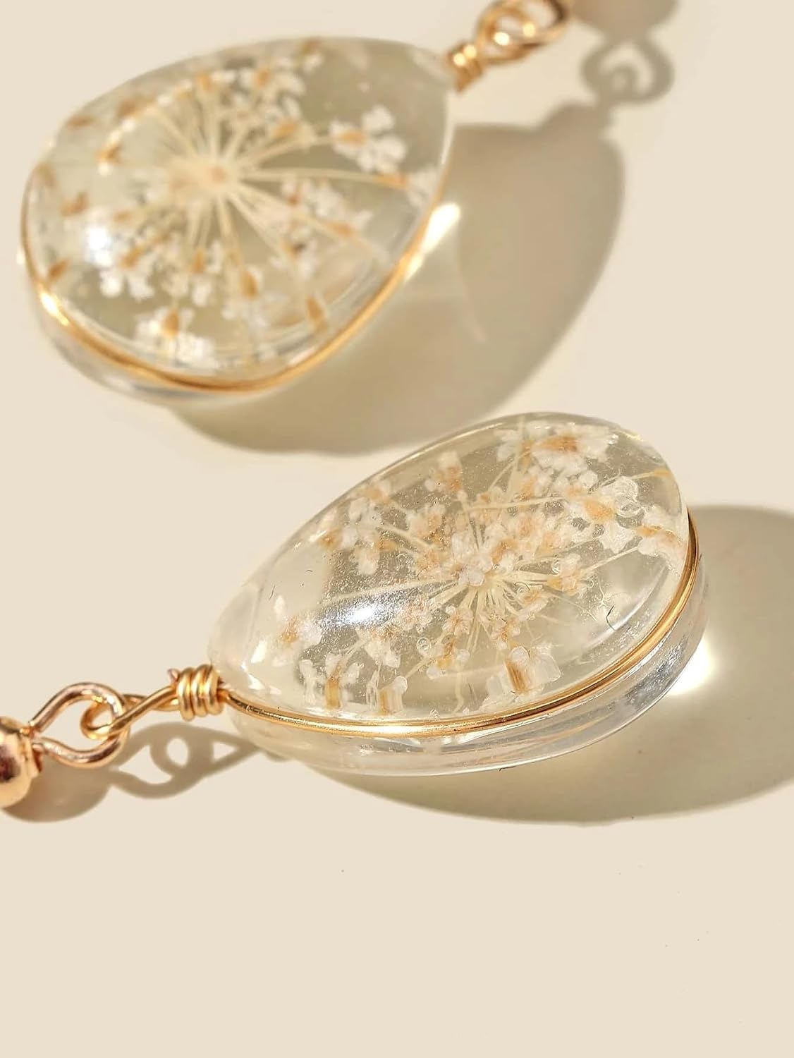 El Regalo Womens Handmade Glass Dried Flowers Gypsophila Earrings(Life Tree)- Beautiful Real Dried Flowers Pressed Drop Earrings (Golden Yellow Drop)