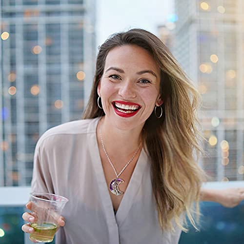 El Regalo Tree of Life Wire Wrapped Crescent Moon Natural Stones Healing Crystal Chakra Pendant Necklace - Unique Handcrafted Gemstones Pendant Necklaces (Amethyst) For Unisex Adult