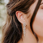 El Regalo Womens Leaf Cubic Zirconia Bridal Earrings for Wedding- Teardrop Crystal Chandelier Dangle Earrings - Flower Vine Diamond Drop Earrings