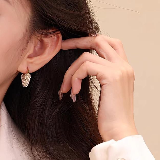 El Regalo Gold-Plated Pearl Heart Hoop Earrings for Women & Girls - Classic, Elegant Tiny Pearl Heart Hoops, Trendy & Fashionable Earrings for Everyday Wear