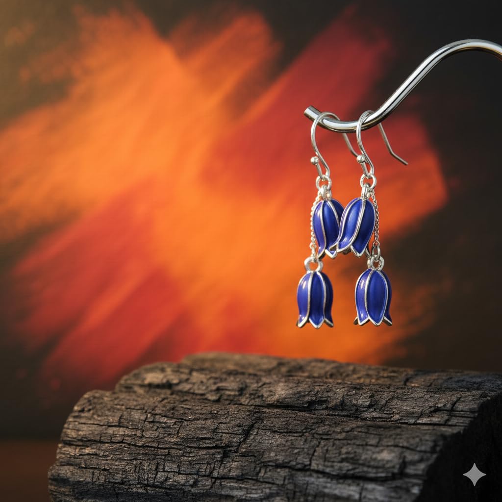 El Regalo Blue Enamel Tulip Flower Earrings for Women & Girls - Cute and Fancy Hyacinth Dangle & Double-Drop Hook Earrings (Double Flower)
