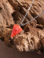 El Regalo 1PC Natural Stones Pointed Pendulum Unisex Pendant Necklace- Natural Healing Stones Peandant Chain Necklaces- Reiki healing/Feng shui (Peachy Cherry Quartz)