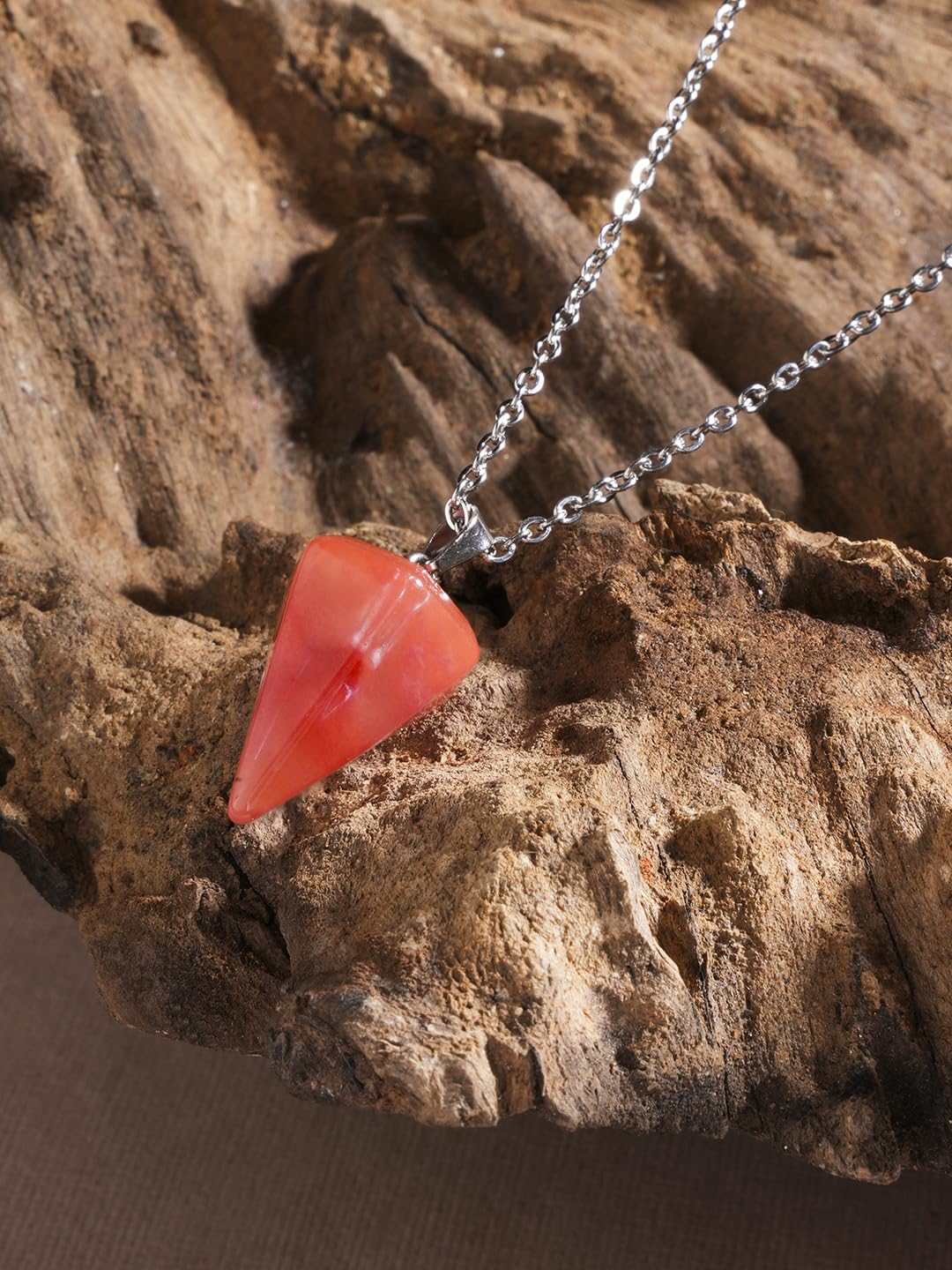 El Regalo 1PC Natural Stones Pointed Pendulum Unisex Pendant Necklace- Natural Healing Stones Peandant Chain Necklaces- Reiki healing/Feng shui (Peachy Cherry Quartz)