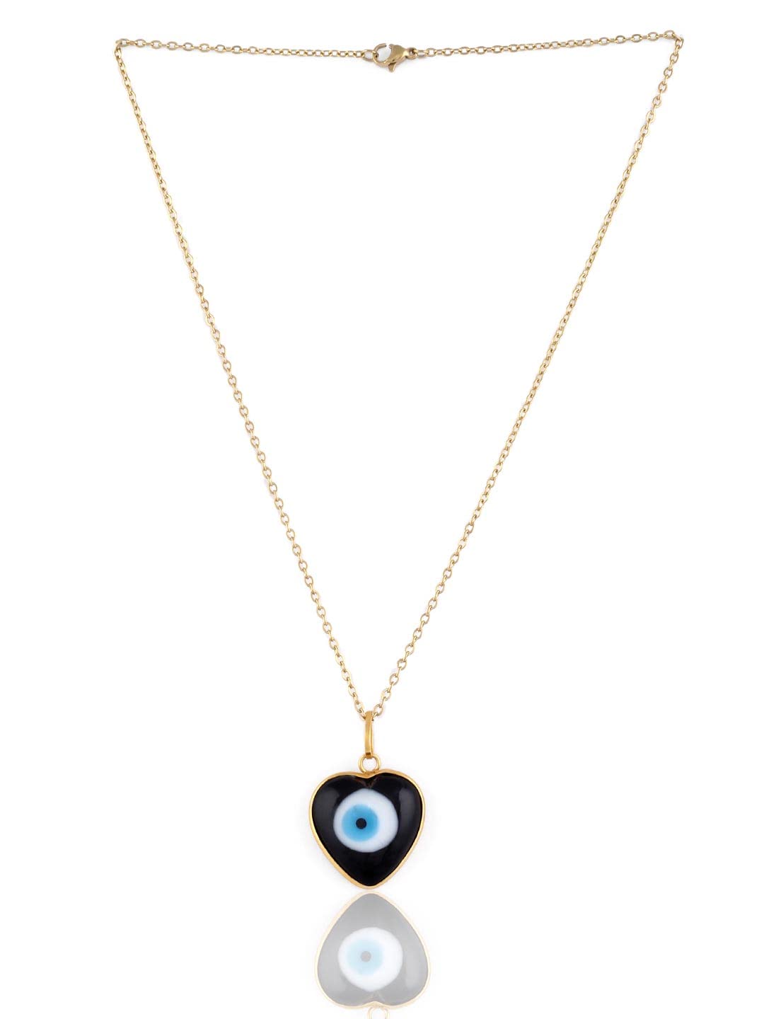El Regalo Unisex Heart Evil Eye Pendant Necklace for Girls/Boys/Men & Women- Handmade Glass Lamp work Nazar Evil Eye Pendant Necklaces- Valentines Day Gift (Gold Tone Black Heart with Chain)
