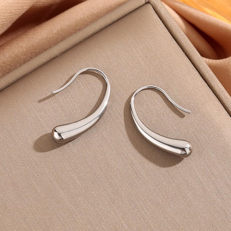 El Regalo Luxury Stainless Steel Teardrop Earrings for Girls/Women - Anti-Tarnish, Trendy, Minimalist Dewdrop Earrings with 18K Gold Plating (Silver)