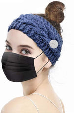 El Regalo Knitted Winter Twist Warm Wool Headband with Buttons for Face Mask Cover for Unisex (Black)