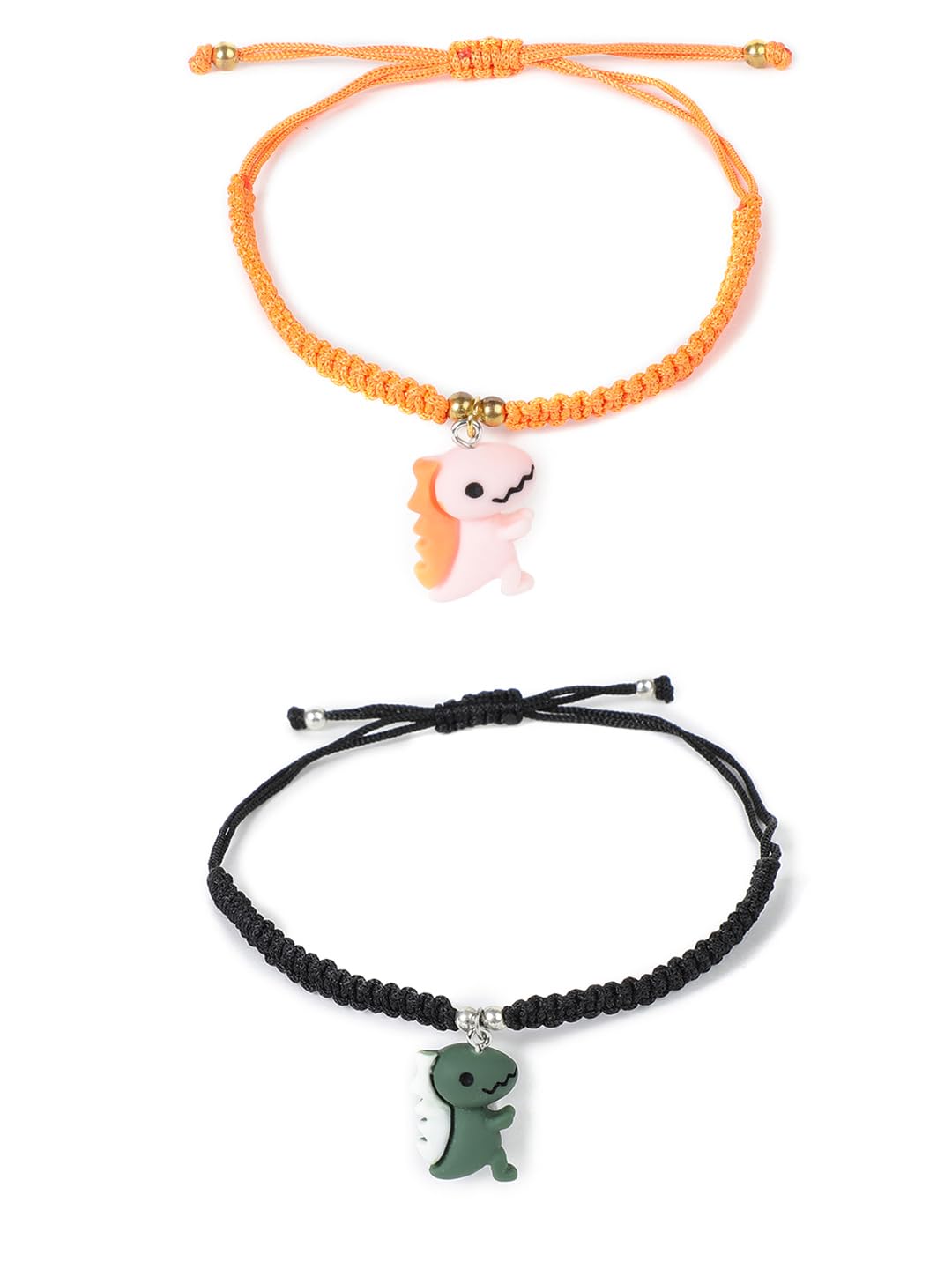 El Regalo 2PCs Cute Kids Dinosaur Bracelets Rakhi Combo for Brother with Roli Chawal, Rakhi Message Card in Rakhi Gift Box (Black Yellow)