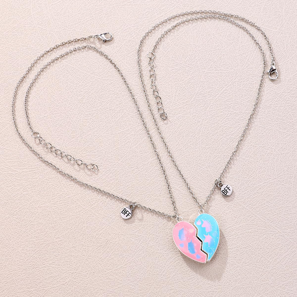 El Regalo 2 Pcs Bff Best Friend Forever Split Magnetic Hearts Matching Pendant Necklaces Set- Friendship Day Gift For Girls, Besties (Option-3)
