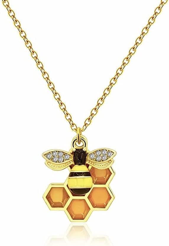 El Regalo Enamel Honeycomb Bee Earrings, Pendant Necklace Jewelry Set for Girls & Women - Geometric Hexagon Honeycomb Beehive Dangle Earrings (Style-1)