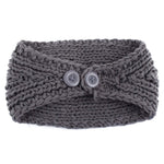 El Regalo 2 PCs Knitted Flower Warm Winter Woolen Headband with Buttons for Face Mask Cover | Cold Weather Hair Accessories Head Wrap | Winter Headbands for Girls & Women (Pack of 2) (Teal Green & Grey)