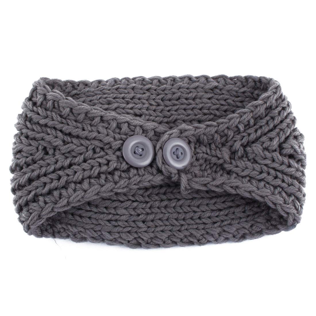 El Regalo 2 PCs Knitted Flower Warm Winter Woolen Headband with Buttons for Face Mask Cover | Cold Weather Hair Accessories Head Wrap | Winter Headbands for Girls & Women (Pack of 2) (Teal Green & Grey)