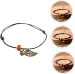 El Regalo 1 Leg Anklet- Retro Bohemian Ceramic Bead Decor Hollow Bell & Leaf Charm Bracelet/Anklet for Girls & Women (Red)