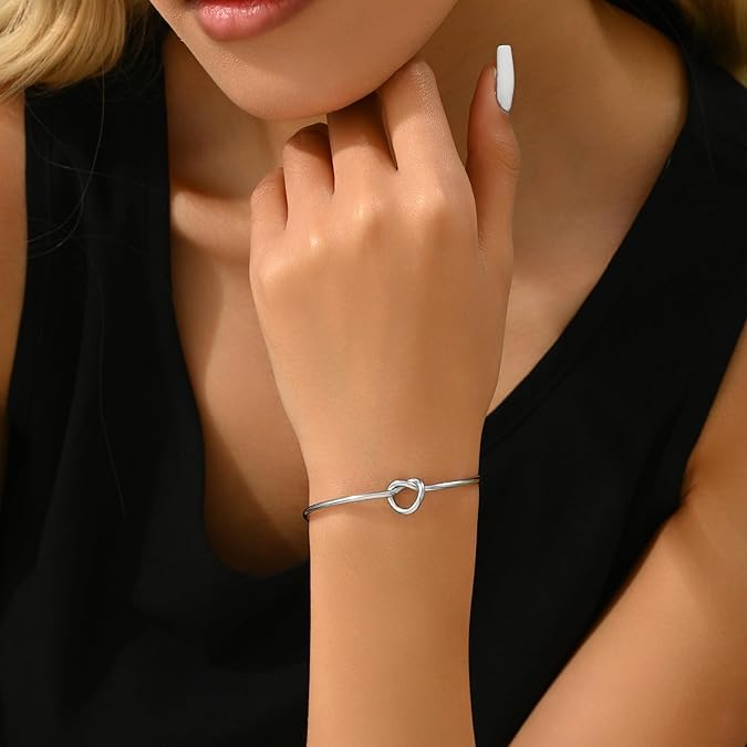 El Regalo Stainless Steel Forever Love Knot Infinity Cuff Bracelets for Girl & Women- Waterproof Infinity Knot Adjustable Bracelet (Silver)