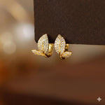 El Regalo Dainty CZ Crystal Leaf Huggie Hoop Earrings for Women & Girls - Cute & Sparkling American Diamond Marquise Leaf Bali Earrings (Gold)