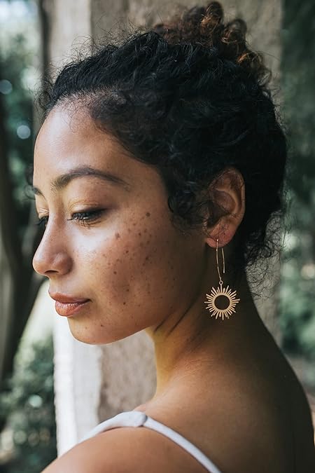 El Regalo Women's & Girl's Sun Charm Earrings - Lightweight Minimalist Design, Available in Various Hook Patterns for Versatile Style (Sun Liner Hook Earrings)