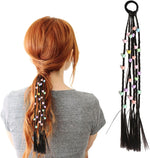 El Regalo 2PCs Cute Beaded Ponytail Hair Extensions Rubber Band- Stars & Hearts Beaded Braid Hairpieces for High Ponytail for Kids/Teen Girls/Women