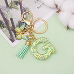 El Regalo Personalized Name Initials Butterfly Charm Keychain - Name Letters Keyring with Green Butterfly & Stars Filled Resin & Tassel Pendant, Purse, Bag, Backpack Accessory (Letter G)