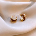 El Regalo 3 Pairs Fashion Maillard Drip Glaze Half Hoop Stud Earrings Combo for Girls & Women - Elegant Gold Plated Modern Enamel Small Hoop Earrings Set (Beige Brown Tones)