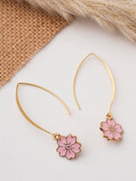 El Regalo 2 Pairs Beautiful Enamel Flowers Long Hook Earrings for Women/Girls - Cute Floral Charms Western Danglers (Pink & Black Flower)