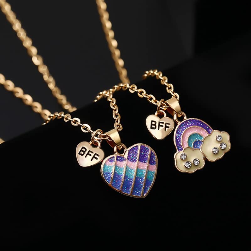 El Regalo Unisex 2 Pcs Best-Friend (BF) Pendant Necklace Set For Besties/Sisters/Best Friends- BFF Rainbow Heart Clouds/Star/Mermaid Heart/Unicorns Necklaces (Best Friend Yin Yang Flower)