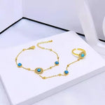 El Regalo 1PC Stainless Steel Non-Tarnish Hand Chain Bracelet with Finger Ring | Elegant & Trendy Adjustable Golden Bracelet for Women & Girls (Turquoise Sun)