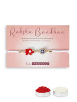 El Regalo 1PC Designer Fancy Evil Eye Rakhi for Brother/Sister-in-Law- Evil Eye Beads Adjustable Bracelet Rakhi with Roli Chawal, Rakhi Message Card in Rakhi Gift Box (Red Elephant)