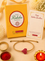 El Regalo Simple Heart Bracelet Rakhi for Brother - Handwoven Adjustable Macrame Rakhi with Roli Chawal | Minimalist Rakshabandhan Bracelet for Bhai in Elegant Rakshabandhan Box (Pink)